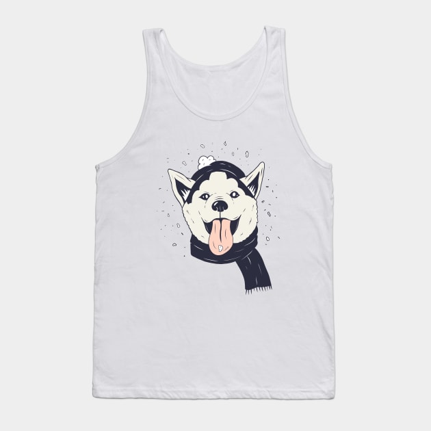 Husky Puppy Christmas Snowing Design Tank Top by chinnyuee